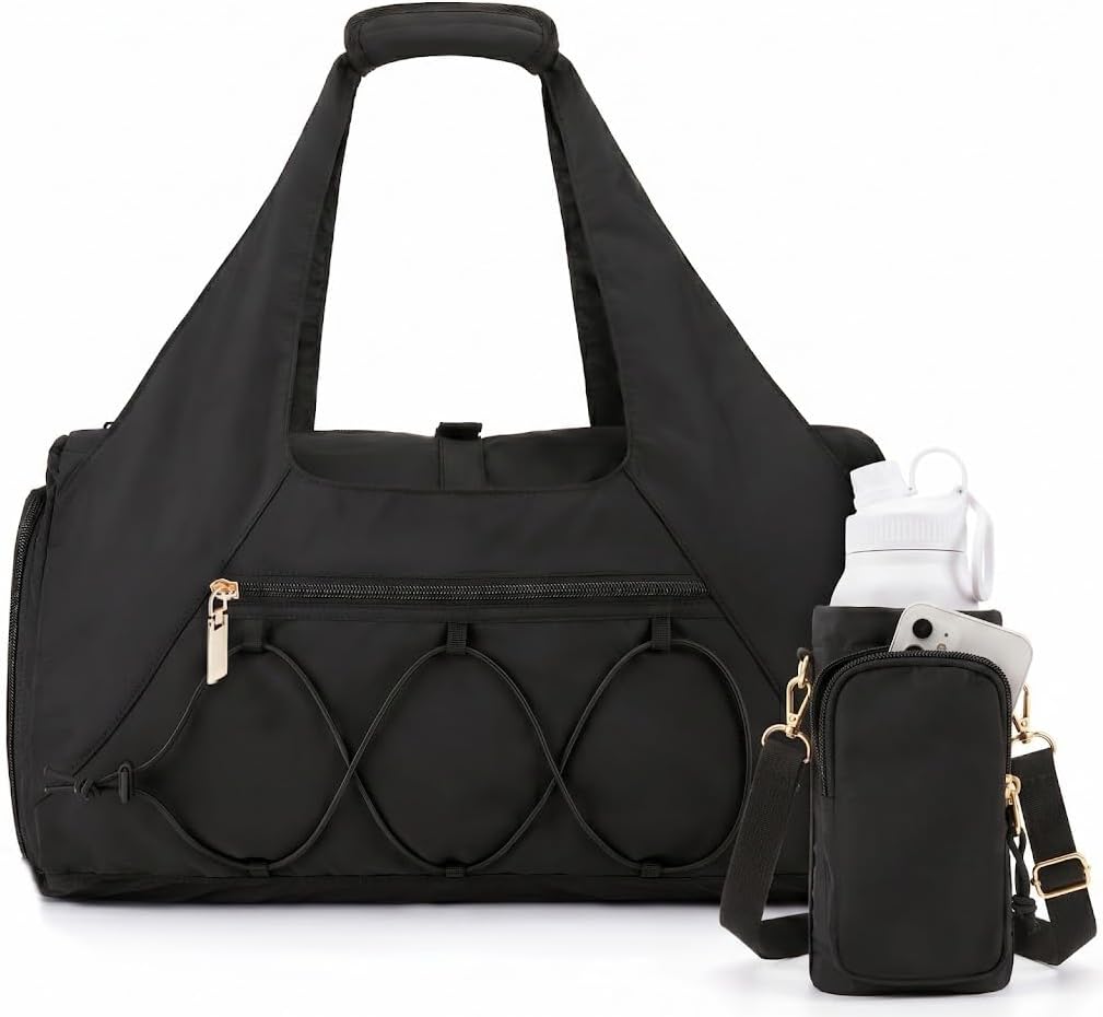 Gym Bag for Women, Yoga Mat Bag with Shoe Compartment and Wet Pocket, Sport Yoga Gym Bag with Yoga Strap, Carryall Yoga Tote Bag