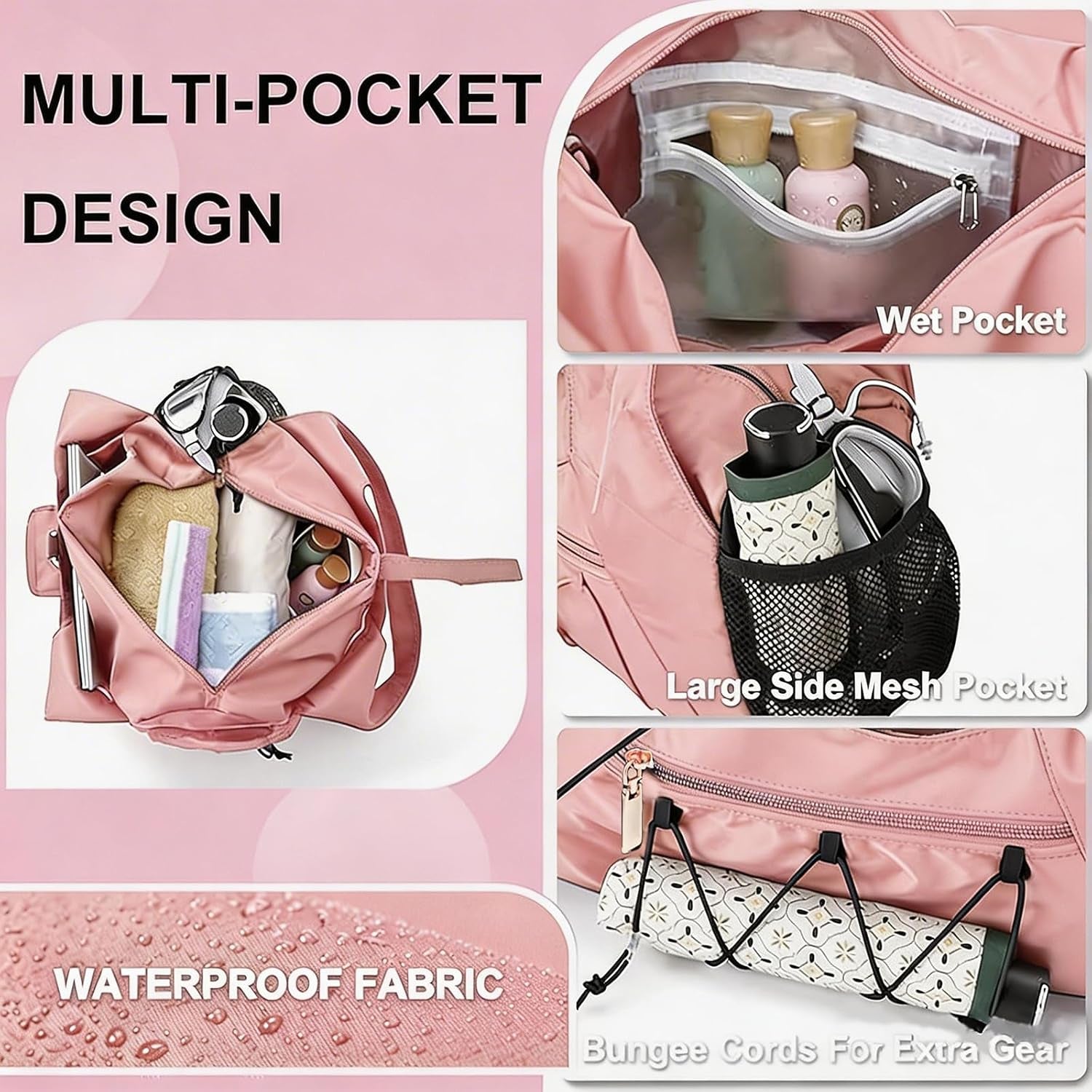 Gym Bag for Women, Yoga Mat Bag with Shoe Compartment and Wet Pocket, Sport Yoga Gym Bag with Yoga Strap, Carryall Yoga Tote Bag
