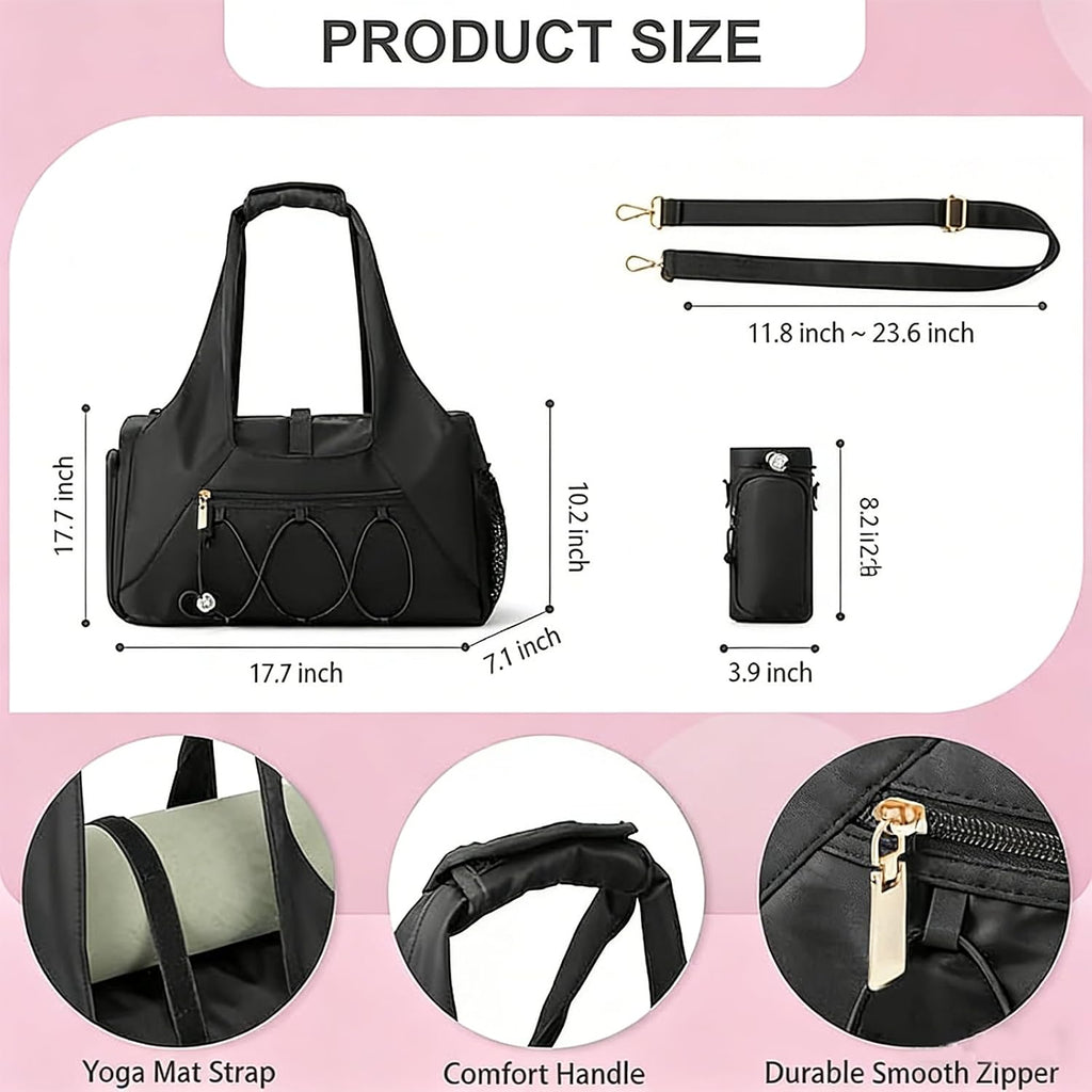 Gym Bag for Women, Yoga Mat Bag with Shoe Compartment and Wet Pocket, Sport Yoga Gym Bag with Yoga Strap, Carryall Yoga Tote Bag