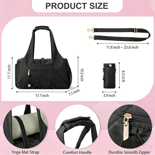 Gym Bag for Women, Yoga Mat Bag with Shoe Compartment and Wet Pocket, Sport Yoga Gym Bag with Yoga Strap, Carryall Yoga Tote Bag