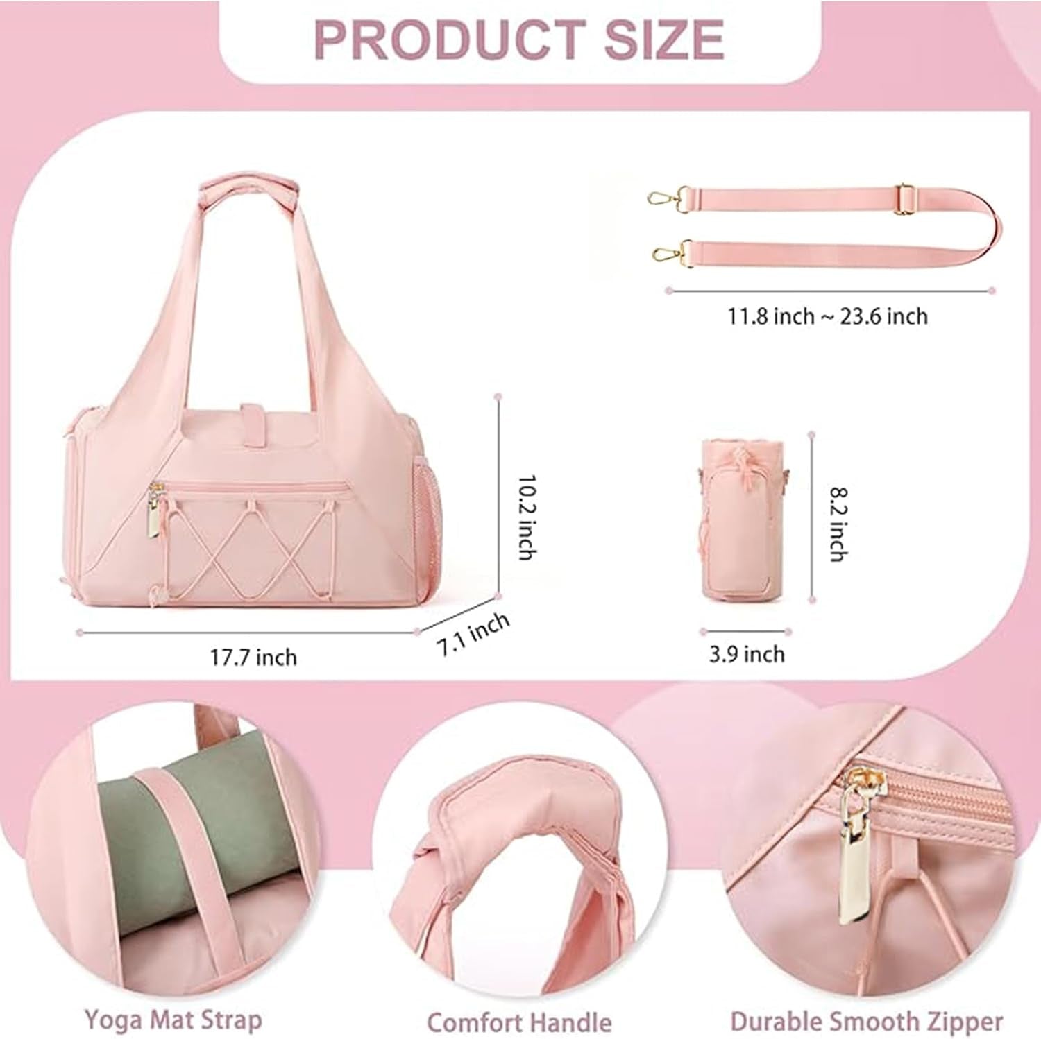 Gym Bag for Women, Yoga Mat Bag with Shoe Compartment and Wet Pocket, Sport Yoga Gym Bag with Yoga Strap, Carryall Yoga Tote Bag