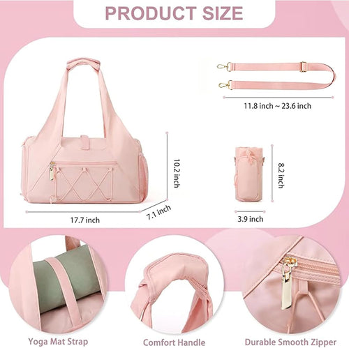 Gym Bag for Women, Yoga Mat Bag with Shoe Compartment and Wet Pocket, Sport Yoga Gym Bag with Yoga Strap, Carryall Yoga Tote Bag